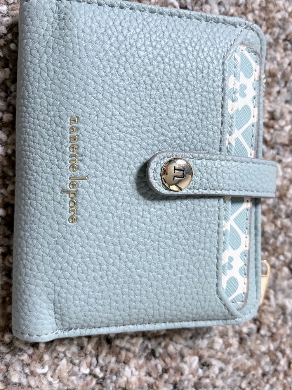 Nanette Lepore Pale Blue Pebbled Leather Snap Wallet